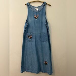 Vintage Mandal Bay Denim Jumper Dress XL Pullover Chickens Roosters Farmcore